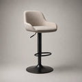 Tabouret de bar réglable et pivotant avec assise en polyester, pied en acier, beige et noir, 52 × 53 × 85–106 cm