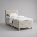 Ensemble lit simple rembourré en polyester beige 90 × 200 cm avec matelas et tête de lit rectangulaire