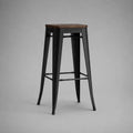 Tabouret de bar haut sans dossier en bois massif marron et acier noir, 43 x 43 x 76 cm