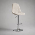 Tabouret de bar réglable et pivotant en tissu bouclé et acier chromé, blanc cassé, 45 × 50 × 84-105 cm