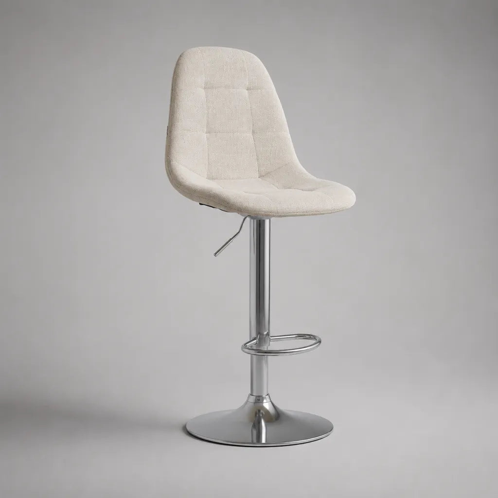 Tabouret de bar réglable et pivotant en tissu bouclé et acier chromé, blanc cassé, 45 × 50 × 84-105 cm