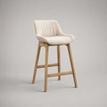Tabouret de bar rembourré en polyester bouclé et bois massif, beige et naturel, 56 × 58 × 100 cm