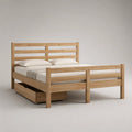 Lit double en bois avec tiroir de rangement, couchage 140 × 190 cm, dimensions 198 × 148 × 116 cm, bois naturel