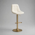 Tabouret de bar réglable et pivotant en polyester bouclé écru et acier doré, 48 x 52 x 86-107 cm