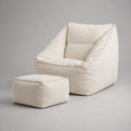 Ensemble fauteuil et pouf rembourrés en tissu blanc cassé – fauteuil 78 × 85 × 88 cm, pouf 50 × 40 × 30 cm