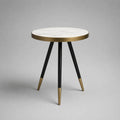 Table d’appoint ronde en céramique effet marbre et acier, blanc, noir et doré, Ø 45 × H 55 cm