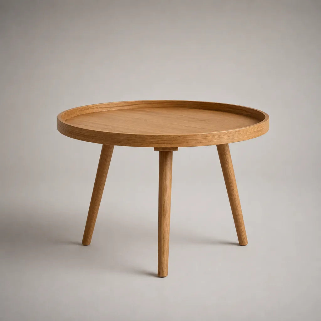 Table d’appoint ronde en chêne massif et panneau plaqué chêne, marron clair, Ø 60 × H 50 cm